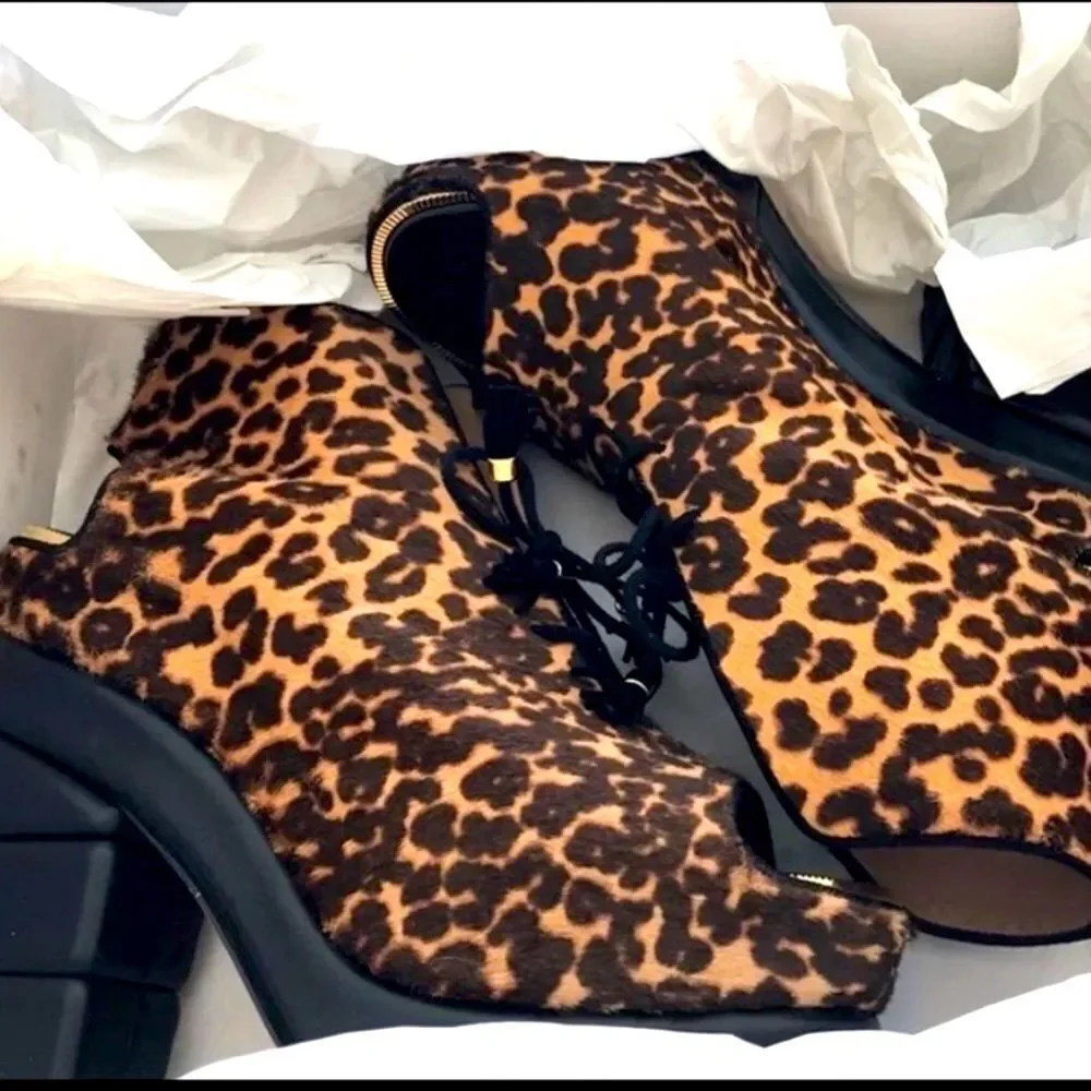 Salvatore Ferragamo Leopard Lace-up Booties
